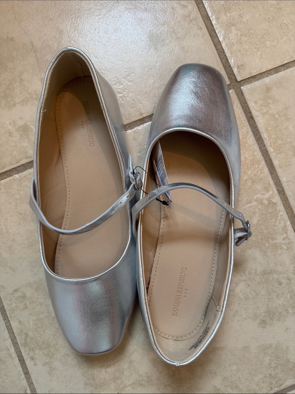 Banana Republic Silver Mary-Jane Flats with Strap